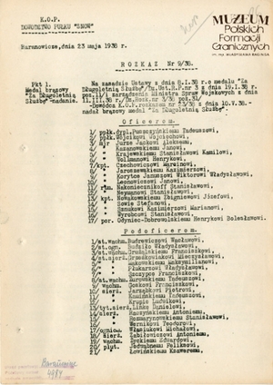 1. Tytuł: ppłk Wojciech Wójcik
2. Treść: rozkaz nr 9/38 Dowództwa Pułku Korpusu Ochrony Pogranicza „Snów” o nadaniu ppłk. Wojciechowi Wójcikowi brązowego medalu  „Za Długoletnią Służbę” 
3. Hasła przedmiotowe: Korpus Ochrony Pogranicza, kadra
4. Wytwórca: Dowództwo Pułku KOP „Snów”
5. Czas powstania: 23.05.1938 r.
6. Miejsce sporządzenia: Polska, Baranowicze
7. Materiał i technika wykonania: maszynopis
8. Wymiary: 22x29 cm
9. Stan zachowania: dobry
10. Miejsce przechowywania/właściciel: Archiwum Straży Granicznej w Szczecinie