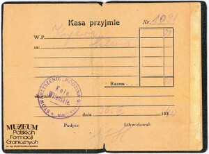 1. Tytuł: Wiktor Kujawa
2. Treść: pokwitowanie wpłaty, dokonanej przez Helenę Kujawę na rzecz Stowarzyszenia „Rodzina Wojskowa” Koło Wileńskie  
3. Hasła przedmiotowe: Korpus Ochrony Pogranicza, kadra
4. Wytwórca: Stowarzyszenie „Rodzina Wojskowa” Koło Wileńskie  
5. Czas powstania: 30.03.1940 r.
6. Miejsce sporządzenia: Polska
7. Materiał i technika wykonania: druk i pismo odręczne
8. Wymiary: brak danych
9. Stan zachowania: dobry
10. Miejsce przechowywania/właściciel: Henryk Kujawa