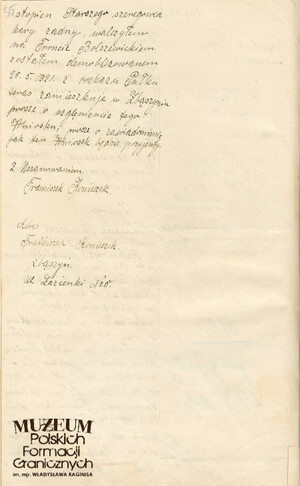 1. Tytuł: Franciszek Konieczek
2. Treść: własnoręczny życiorys 
3. Hasła przedmiotowe: Straż Celna, kadra
4. Wytwórca: Franciszek Konieczek
5. Czas powstania: 20.03.1922 r.
6. Miejsce sporządzenia: Polska, Zbąszyń
7. Materiał i technika wykonania: papier, pismo odręczne
8. Wymiary: 34 x 32,8 cm
9. Stan zachowania: dobry
10. Miejsce przechowywania/właściciel: Archiwum Straży Granicznej w Szczecinie