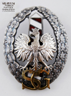 1. Nazwa własna: Odznaka Straży Granicznej
2. Charakterystyka przedmiotu: odznaka o owalnym kształcie, wysokości 4,7 cm, szerokości 3,7 cm oraz grubości 2 mm. Wykonana z metalu srebrzonego. Przedstawia wizerunek orła, umieszczony na tle słupa granicznego i otoczonego otwartym z góry wieńcem. Wieniec wykonany jest z prawej strony z liści dębowych, a z lewej z laurowych. Słup graniczny emaliowany jest w kolorze białym i czerwonym. Pomiędzy szponami orła znajdują się splecione litery „SG” w kolorze złotym. Odznaka została ustanowiona decyzją Komendanta Głównego SG nr 40 z dnia 03.12.1992 r. 
3. Czas powstania: 1998 r.
4. Hasła przedmiotowe: Straż Graniczna, odznaczenia
5. Miejsce przechowywania/właściciel: Andrzej Krasicki
