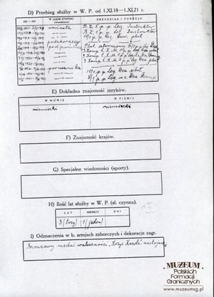 1. Tytuł: lista kwalifikacyjna
2. Treść: lista kwalifikacyjna por. Karola Bacza
3. Hasła przedmiotowe: kadra
4. Wytwórca: Dowództwo 1 Pułku Piechoty Legionów
5. Czas powstania: 1921 r.
6. Miejsce sporządzenia: Polska
7. Materiał i technika wykonania: papier, druk wypełniony odręcznie
8. Wymiary: brak danych
9. Stan zachowania: dobry
10. Miejsce przechowywania/właściciel: Centralne Archiwum Wojskowe w Warszawie