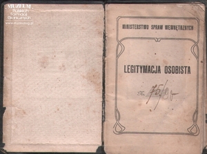 1. Tytuł: legitymacja osobista
2. Treść: legitymacja osobista Janiny Pietraszak, żony Aleksandra Pietraszaka  podoficera zawodowego Korpusu Ochrony Pogranicza
3. Hasła przedmiotowe: kadra, dokumentacja
4. Wytwórca: Ministerstwo Spraw Wewnętrznych
5. Czas powstania: 08.08.1931 r. 
6. Miejsce sporządzenia: Polska, Berezno
7. Materiał i technika wykonania: papier, druk, rękopis
8. Wymiary: brak danych
9. Stan zachowania: dobry
10. Miejsce przechowywania/właściciel: Leonard Pietraszak