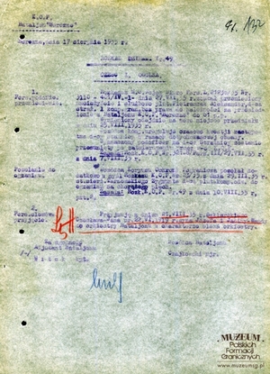 1. Tytuł: rozkaz dzienny nr 49 z dnia 17.08.1935 r.
2. Treść: rozkaz informujący m.in. o przeniesieniu służbowym,  plut. Aleksandra Pietraszaka do 61 Pułku Piechoty z dniem 25.08.1935 r. 
3. Hasła przedmiotowe: kadra
4. Wytwórca: Batalion KOP Berezne
5. Czas powstania: 17.08.1935 r. 
6. Miejsce sporządzenia: Polska, Berezno
7. Materiał i technika wykonania: papier, druk
8. Wymiary: 21 x 29,7 cm
9. Stan zachowania: dobry
10. Miejsce przechowywania/właściciel: Archiwum Straży Granicznej w Szczecinie