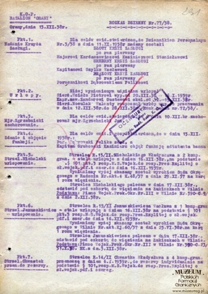 1. Tytuł: rozkaz Dowództwa Batalionu Korpusu Ochrony Pogranicza „Orany” nr 77/38 z 13.12.1938 r.
2. Treść: informacja o nadaniu Srebrnego Krzyża Zasługi kpt. Wacławowi Szylko
3. Hasła przedmiotowe: Korpus Ochrony Pogranicza, kadra
4. Wytwórca: Dowództwo Batalionu Korpusu Ochrony Pogranicza „Orany” 
5. Czas powstania: 13.12.1938 r.
6. Miejsce sporządzenia: Polska, Orany
7. Materiał i technika wykonania: papier, pismo maszynowe
8. Wymiary: 21 x 29,5 cm.
9. Stan zachowania: dobry
10. Miejsce przechowywania/właściciel: Archiwum Straży Granicznej w Szczecinie