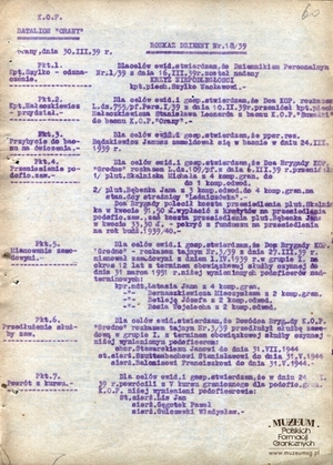 1. Tytuł: rozkaz Dowództwa Batalionu Korpusu Ochrony Pogranicza „Orany” nr 18/39 z 30.03.1939 r.
2. Treść: informacja o nadaniu Krzyża Niepodległości kpt. Wacławowi Szylko
3. Hasła przedmiotowe: Korpus Ochrony Pogranicza, kadra
4. Wytwórca: Dowództwo Batalionu Korpusu Ochrony Pogranicza „Orany” 
5. Czas powstania: 30.03.1939 r.
6. Miejsce sporządzenia: Polska, Orany
7. Materiał i technika wykonania: papier, pismo maszynowe
8. Wymiary: 21 x 29,5 cm.
9. Stan zachowania: dobry
10. Miejsce przechowywania/właściciel: Archiwum Straży Granicznej w Szczecinie
