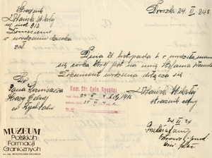 1. Tytuł: notatka służbowa	
2. Treść: dokument informujący o narodzinach córki Stefanii Wandy
3. Hasła przedmiotowe: Straż Celna, dokumentacja
4. Wytwórca: str. Mikołaj Urbański 
5. Czas powstania: 24.11.1924 r.
6. Miejsce sporządzenia: Polska, Droszki
7. Materiał i technika wykonania: pismo odręczne
8. Wymiary: 19,6 x 12 cm
9. Stan zachowania: dobry
10. Miejsce przechowywania/właściciel: Archiwum Straży Granicznej w Szczecinie