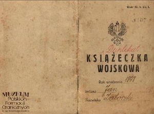 1. Tytuł: książeczka wojskowa
2. Treść: książeczka wojskowa Jana Zatorskiego
3. Hasła przedmiotowe: Straż Graniczna, kadra
4. Wytwórca: Komenda Powiatowej Komendy Uzupełnień Suwałki
5. Czas powstania: 25.06.1932 r.
6. Miejsce sporządzenia: Polska, Suwałki
7. Materiał i technika wykonania: papier, druk wypełniony pismem odręcznym
8. Wymiary: brak danych
9. Stan zachowania: dobry
10. Miejsce przechowywania/właściciel: ks. Zbigniew Kępa