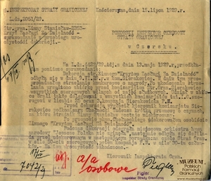 1.Tytuł: sprawozdanie2.Treść: opis przebiegu uroczystości wręczenia strażnikowi granicznemu  Stanisławowi Zimnemu w dniu 09.06.1929 r. Krzyża Zasługi „Za dzielność” 3.Hasła przedmiotowe: kadra4.Wytwórca: 6 Inspektorat Straży Granicznej5.Czas powstania: 15.07.1929 r.6.Miejsce sporządzenia: Polska, Kościerzyna7.Materiał i technika wykonania: papier, maszynopis8.Wymiary: 21 x 17 cm9.Stan zachowania: dobry
10.Miejsce przechowywania/właściciel: Archiwum Straży Granicznej w Szczecinie
